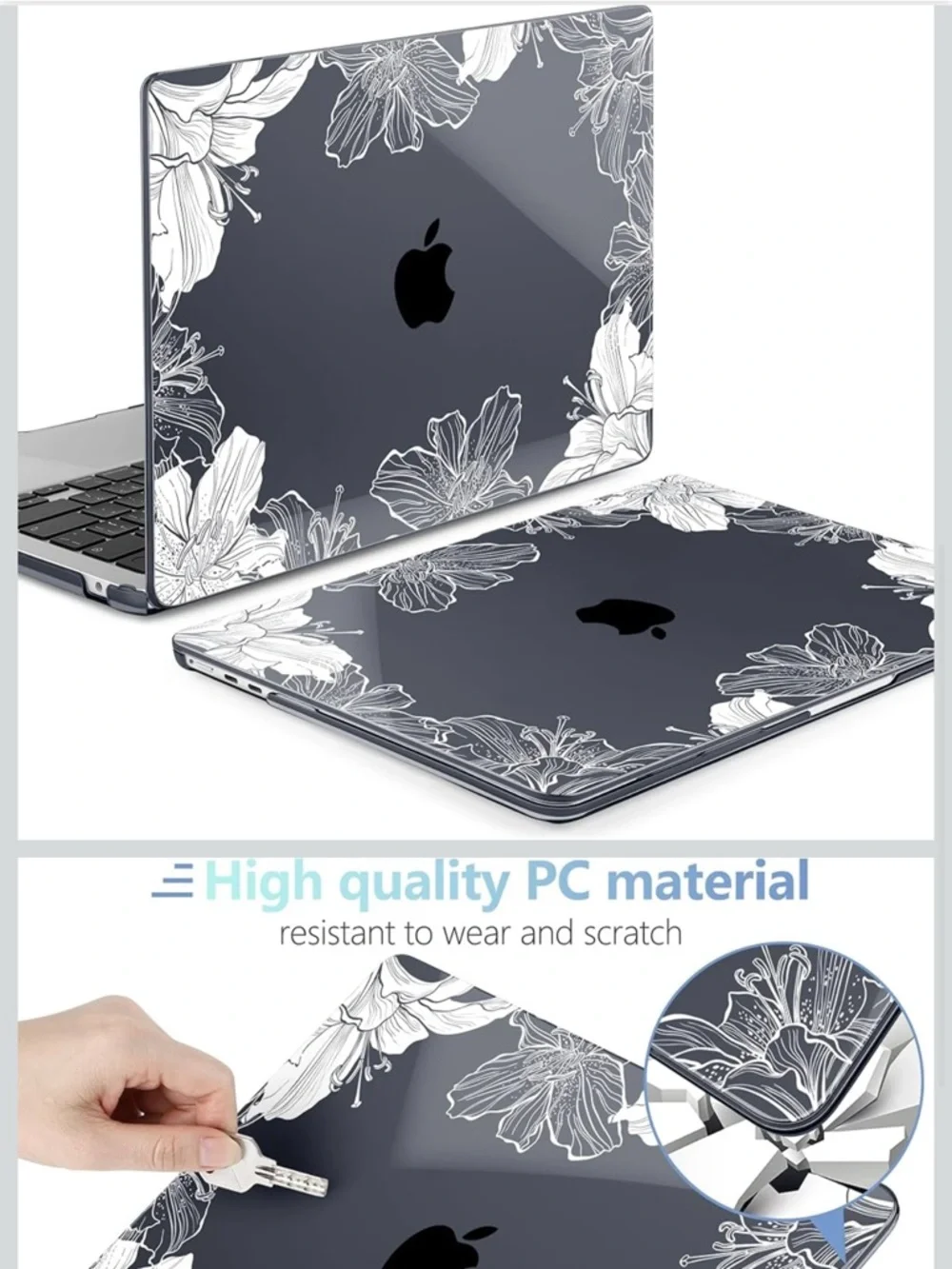 Clear Floral MacBook Air 13.6 Protective Case with Keyboard Cover